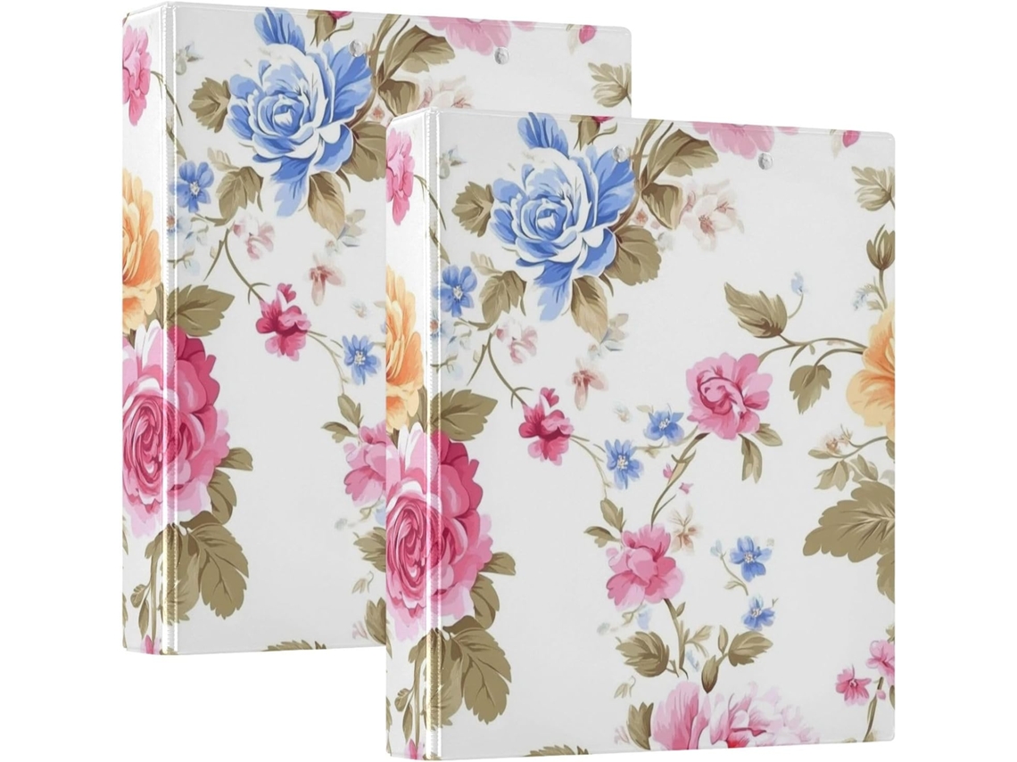 Conjunto de 3 Anéis com Saquinhos, Camada Rígida, 3,8cm 1-1 2 Polegadas, Estampa Romântica de Rosas Azuis E, Pacote com 1 ou 2 Unidades