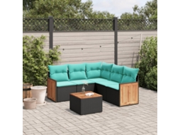 Vidaxl Conjunto De Sofá De Jardim Com 6 Peças E Almofadas Em Rattan Sintético Preto