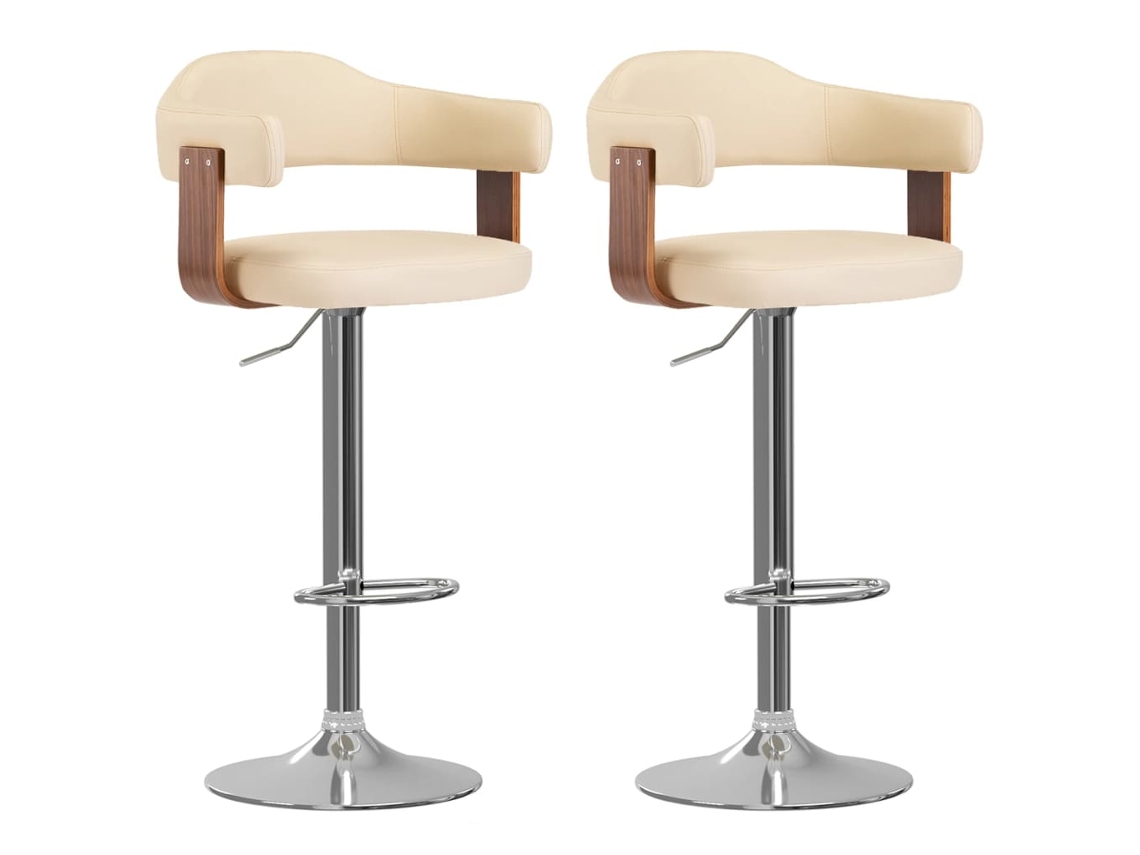 Vidaxl Bancos De Bar 2 Pcs Madeira Curvada E Couro Artificial Creme