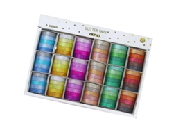 Caixa com 18 Fitas Washis Brilhantes, Fita Decorativa, Adesiva para Artesanato, Artística, a Desiva Scrapbooking e Dec GOKOCO