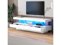 Móvel Tv Branco Brilho Prateleiras Vidro Bluetooth VELTRIX