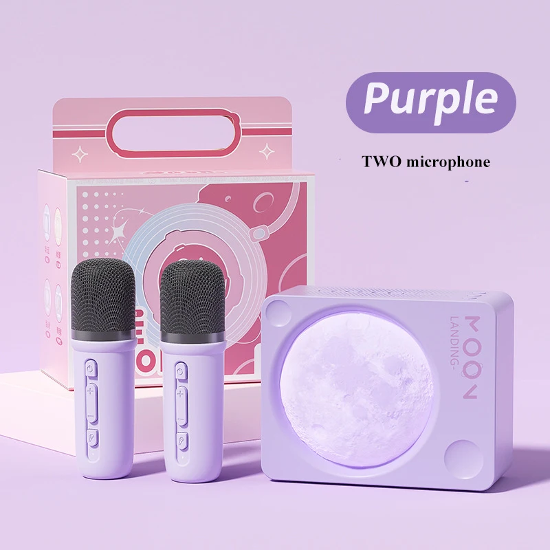Caixa De Som Bluetooth (roxa Com 2 Microfones), Com Áudio De Alta Fidelidade E Luz Ambiente Colorida.