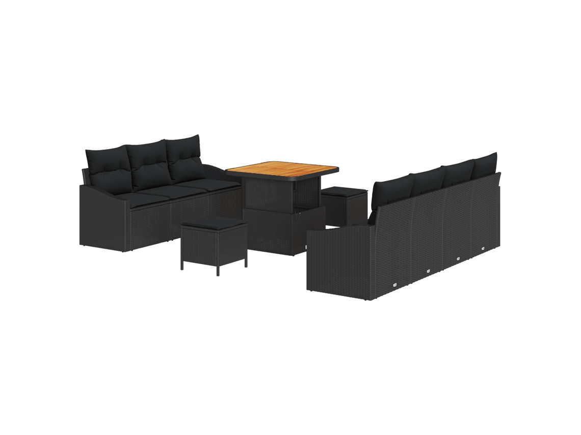 Conjunto 10 Conjunto De Sofás Para Exterior Vidaxl Preto Vime Pe (80 X 80 X 71 Cm)