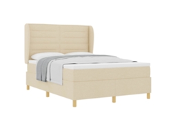 Maison Exclusive - Cama Box Com Colchão Com Cabeceira Creme 190 X 140 Cm Tecido