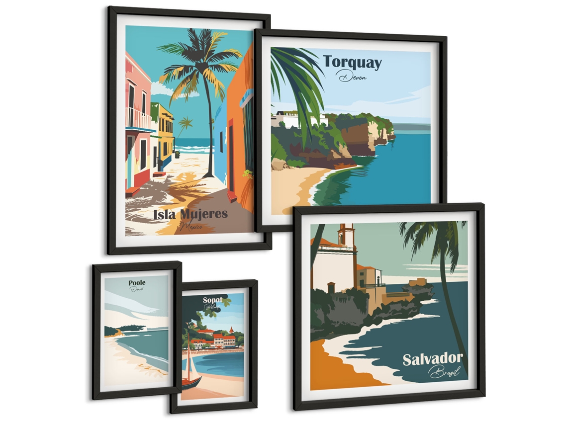 Conjunto De Pinturas Padrões De Frutas Cítricas Em Tons Pastel Moldura Preta Imagens Para Um Quarto Infantil Espelharte (conjunto De 5 Imagens)