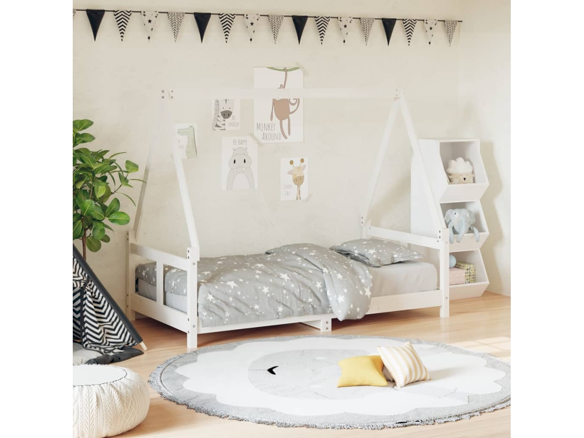 Vidaxl Estrutura De Cama Infantil 80x160 Cm Pinho Maciço Branco