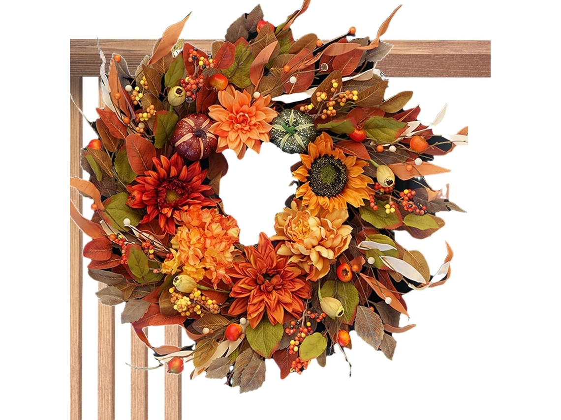 Coroas De Outono Para Porta De Entrada, 42 Cm, Artificiais, Em Madeira De Bordo.