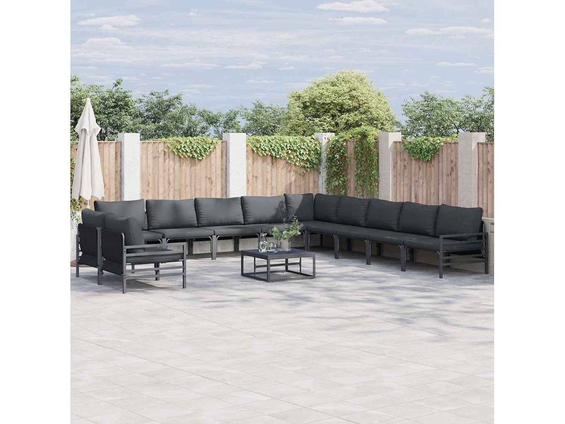 Vidaxl Conjunto De Sofá De Jardim 11 Unid. Preto Aço