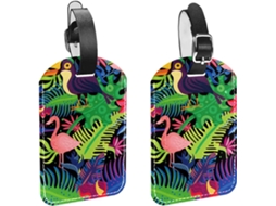 Conjunto De 2 Etiquetas Bagagem Em Imitação Couro Com Estampa Flamingo