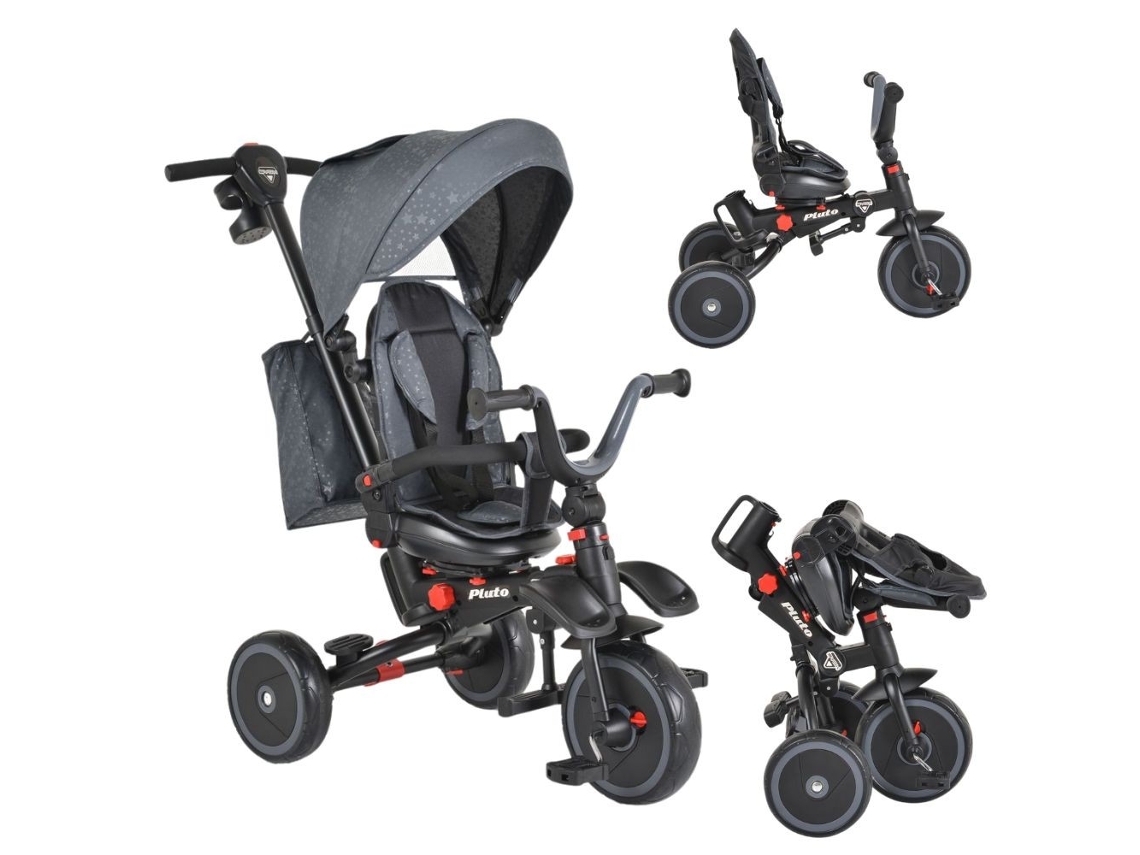 Triciclo Infantil Byox Pluto Com Assento Giratório, Capota E Pega Para Os Pais Até 25 Kg - Grey