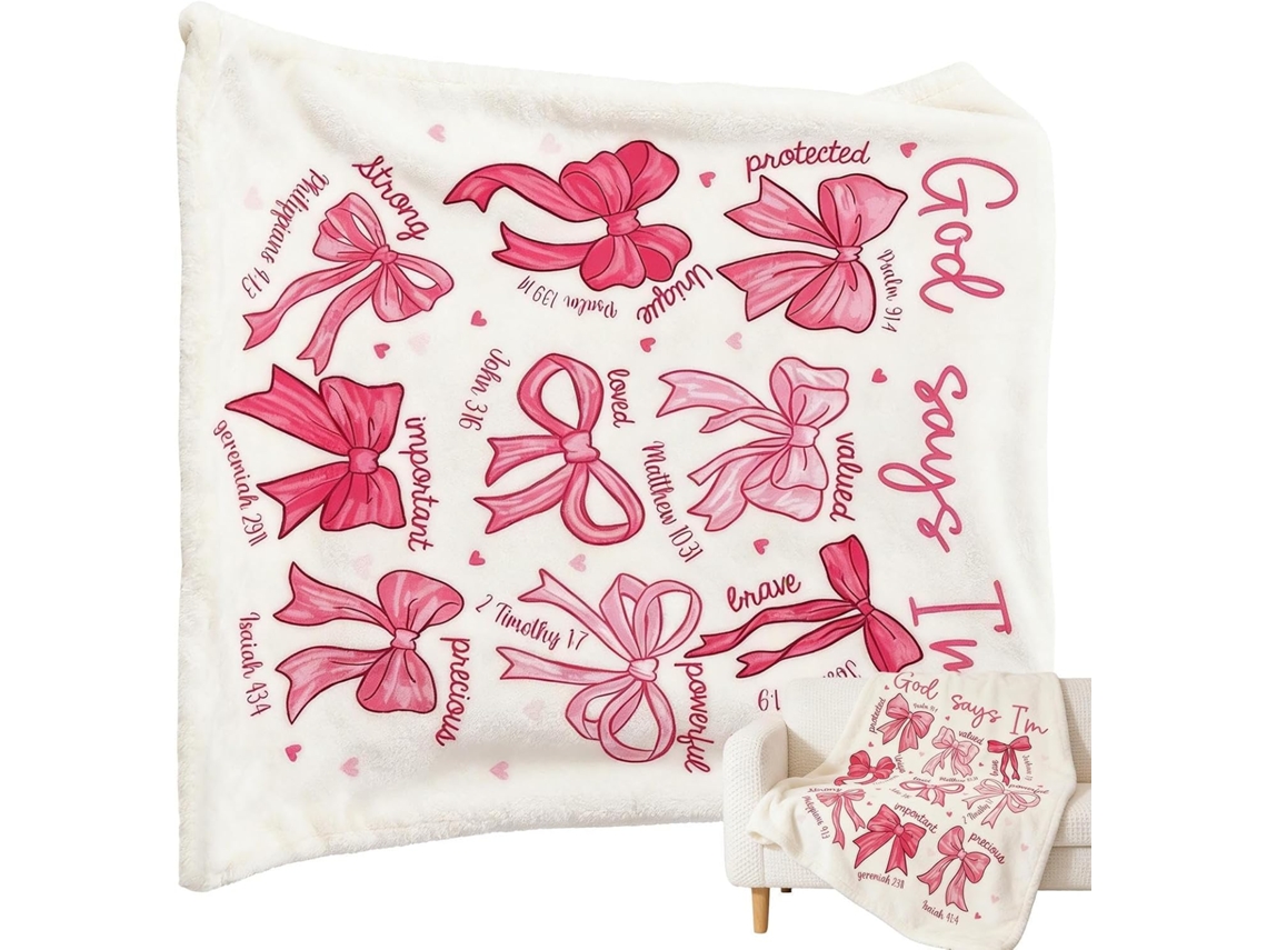 Manta de Natal com Laço Rosa, Quentinha e Respirável, Ideal para Decoração Casa, Macia Sofá, CHABERLU
