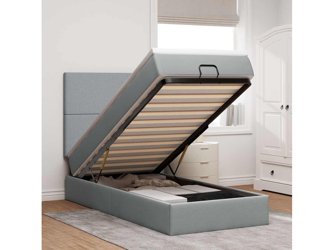 Vidaxl Cama Otomana Com Colchão Leds 90x200 Cm Tecido Cinzento Claro