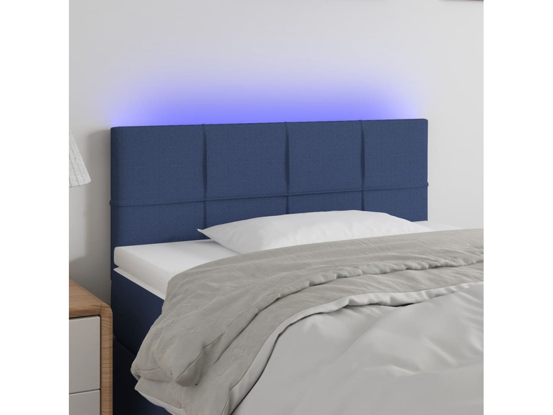 Vidaxl Cabeceira De Cama C/ Luzes Led Tecido 90x5x78/88 Cm Azul