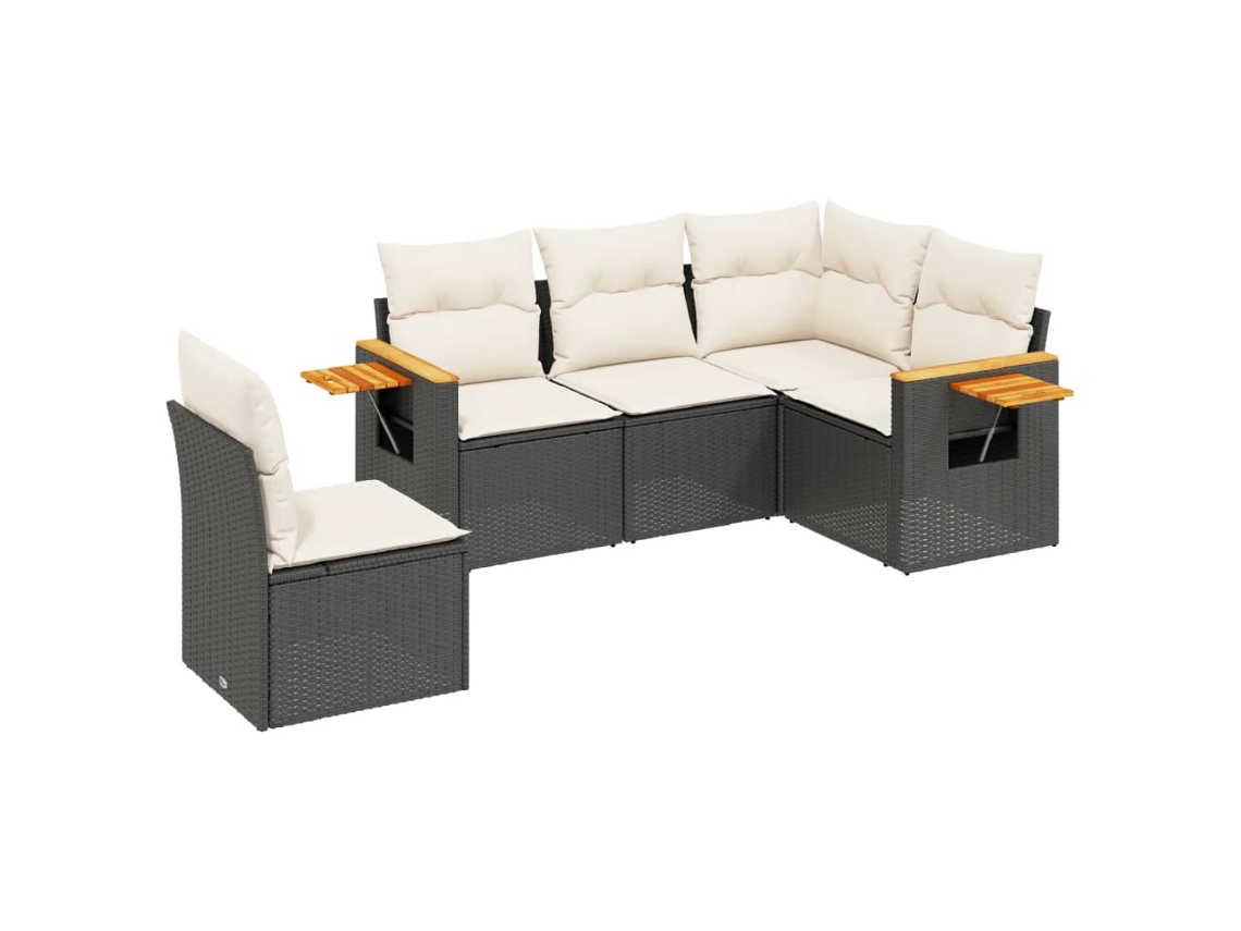 Conjunto de 5 sofás de jardim com almofadões Vime Pe Preto MAISON EXCLUSIVE (5 peças)