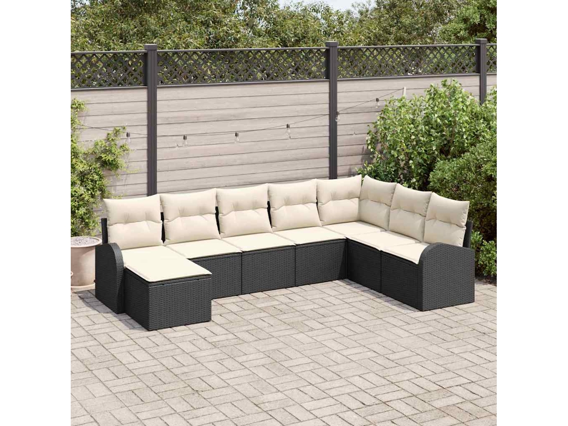 Vidaxl Conjunto De Sofás Com Almofada 8 Pcs Preto E Branco Vime Pe
