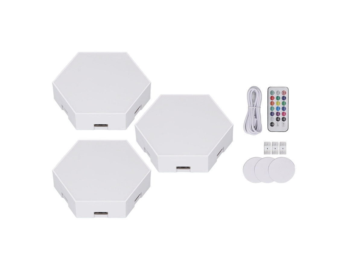 Conjunto de Luzes LED Hexagonais RGB com Controle Remoto e Táctil