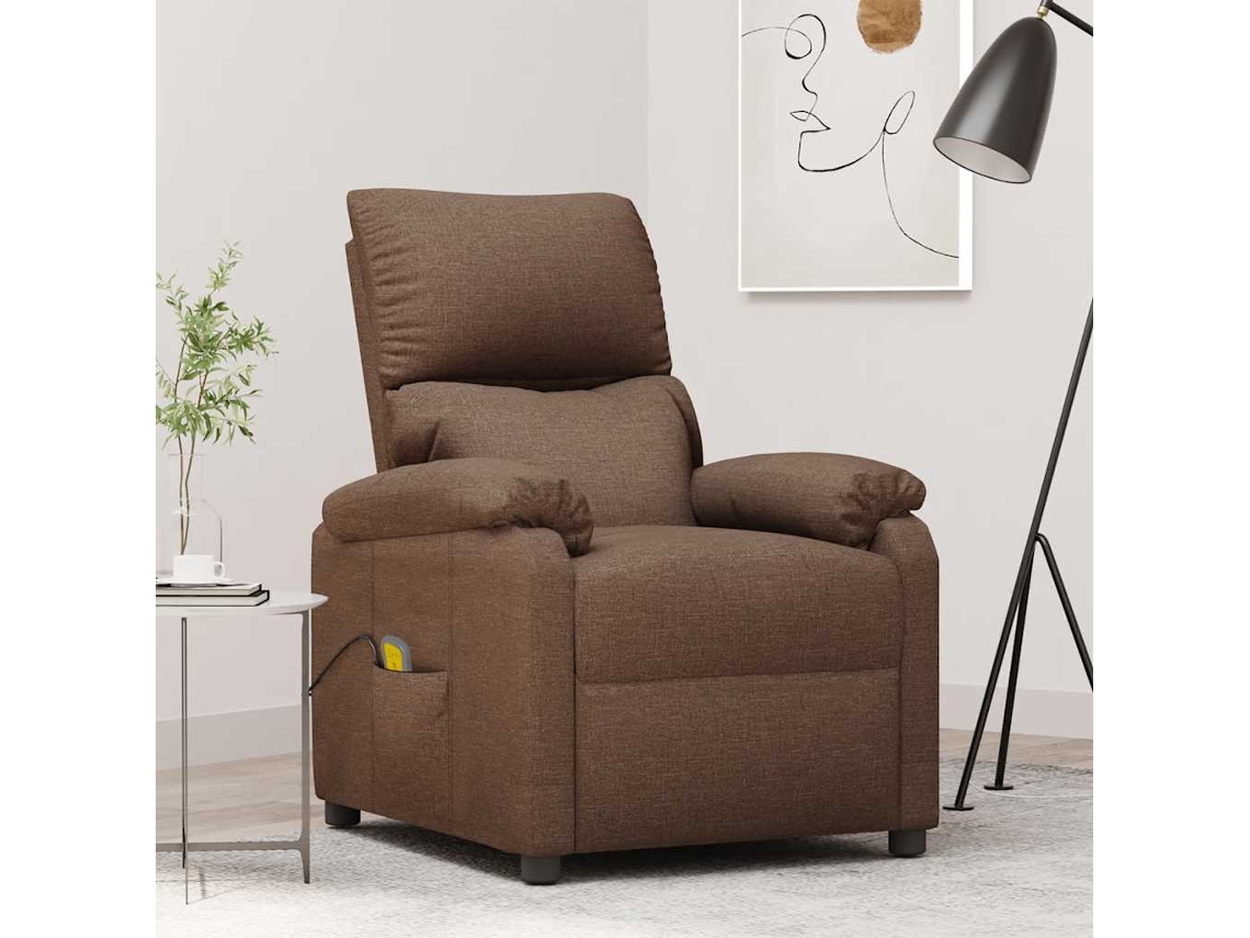 Vidaxl Poltrona De Massagens Reclinável Tecido Castanho