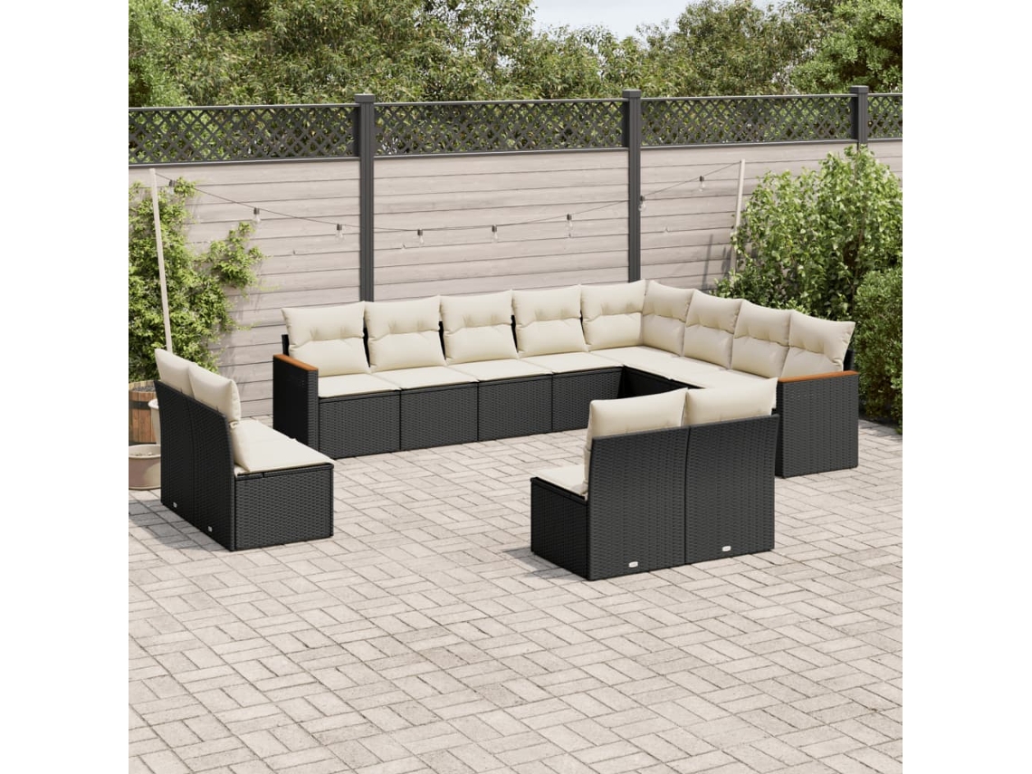 Vidaxl 12 Pcs Conjunto De Sofás De Jardim C/ Almofadões Vime Pe Preto