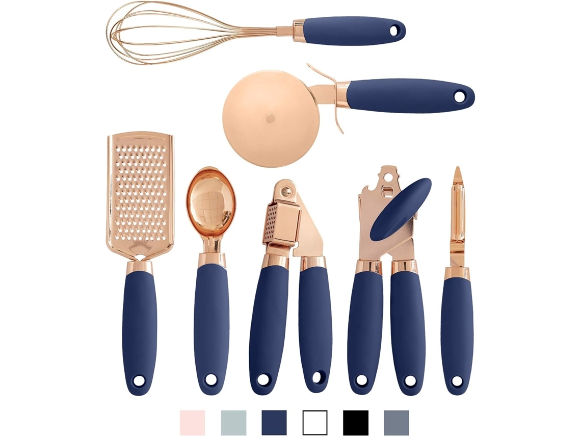 Conjunto De Utensílios De Cozinha De 7 Peças Utensílios De Aço Inoxidável Revestidos De Cobre Com Alças De Hortelã De Toque Suave Azul Yunzii