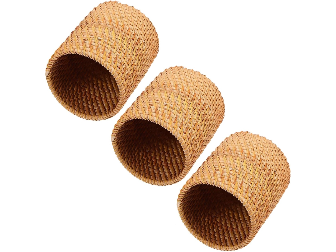 Conjunto de 3 Porta canetas Rattan Trançado À Mão, Peças, Organizador Mesa Elegante para Armazenamento Prático