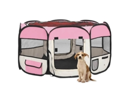 Vidaxl Parque Dobrável P/ Cão C/ Saco De Transporte 125x125x61cm Rosa