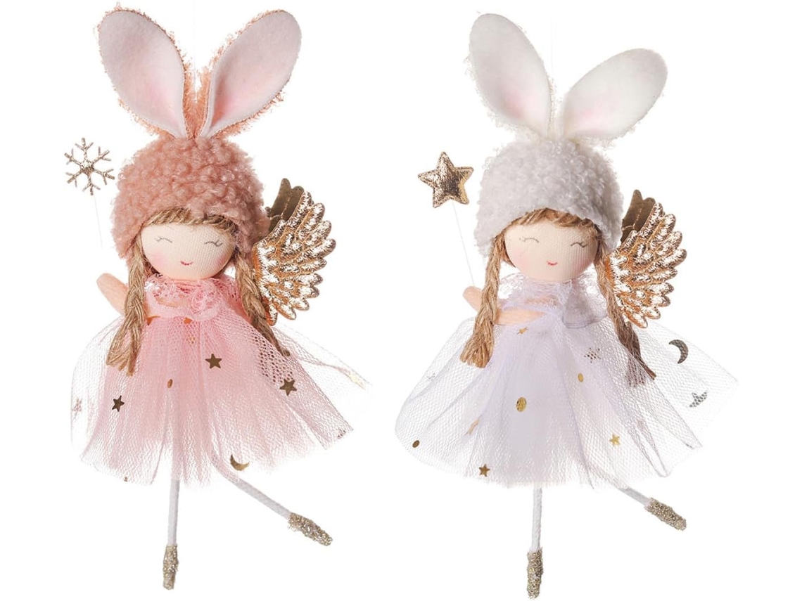 Conjunto 2 Enfeites Natal Feitos Tecido Sintético Aparência Adorável Perfeitos Pendurar Árvore Parede Criar GOKOCO