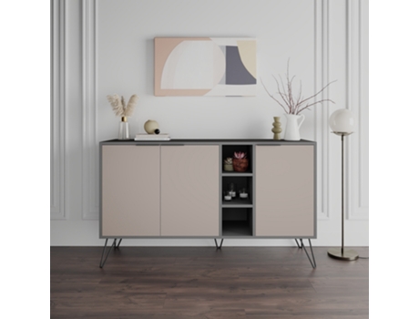 Aparador Lisboa Cinza Escuro E Bege 142x83x35.6 Cm Design Moderno Leve Me Contigo