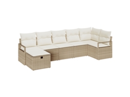 Conjunto 7 De Sofá De Jardim Com Almofadas Vidaxl Bege Rattan Polímero