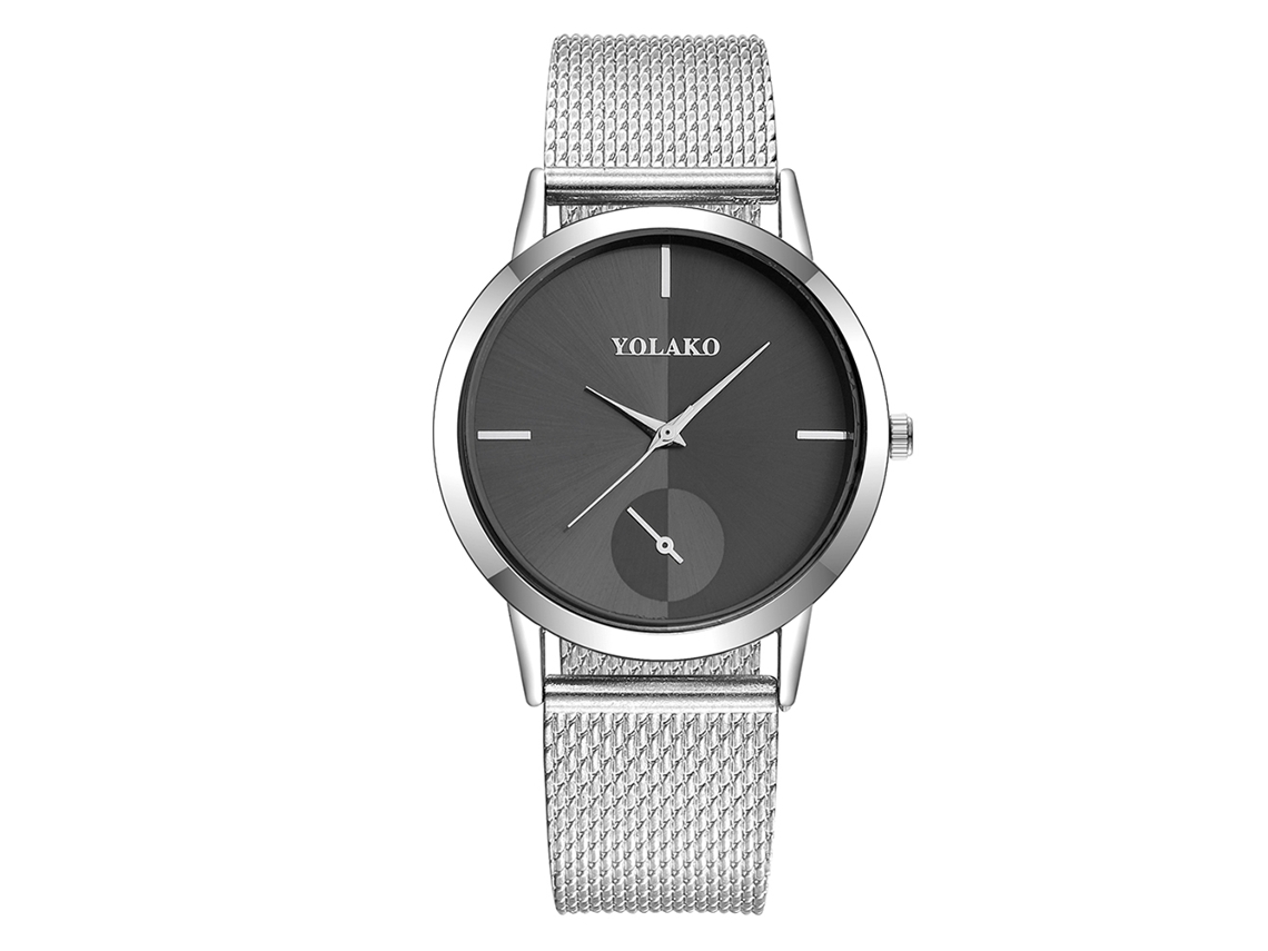Reloj De Pulsera Para Mujer Yolako De Moda Casual Con Dial Redondo De Cuarzo Plata Negro