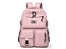 Mochila Escolar Feminina De Grande Capacidade, Universitária Com Vários Bolsos, Impermeável Rosa. Aquaforge