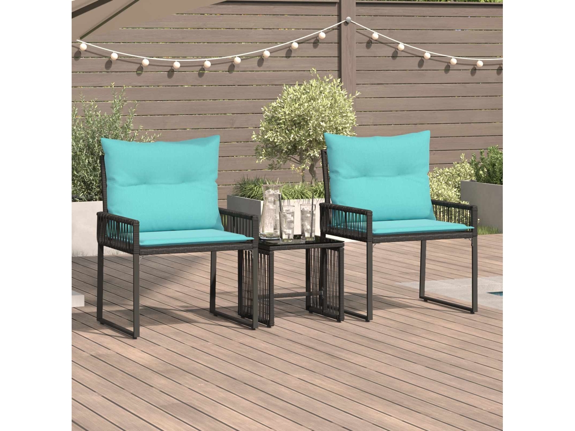 Vidaxl Conjunto De Móveis Para Exterior 7 Pcs Preto E Turquesa Vime Pe