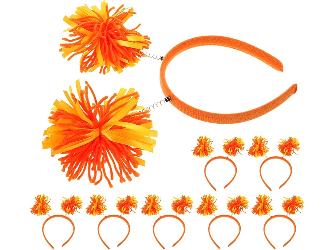 Conjunto de 8 faixas de cabelo festivas para mulheres adultas, com pompons laranja.