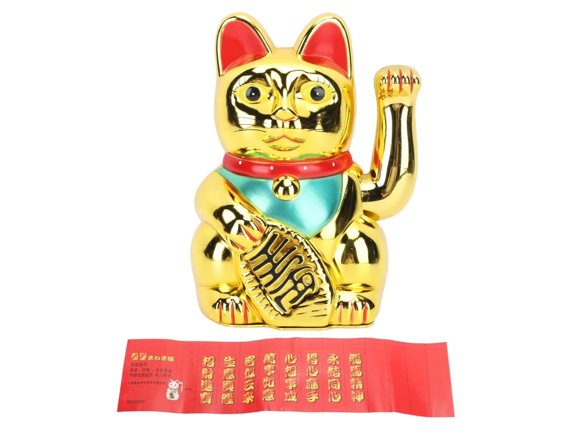 Ornamento de gato da sorte com braço mecânico, 8 polegadas, dourado, para casa, restaurante | S/MARCA