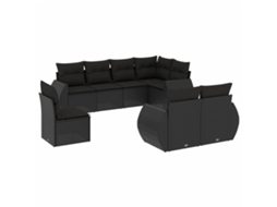 Conjunto de 8 sofás de jardim com almofadões em Vime Pe Preto MAISON EXCLUSIVE