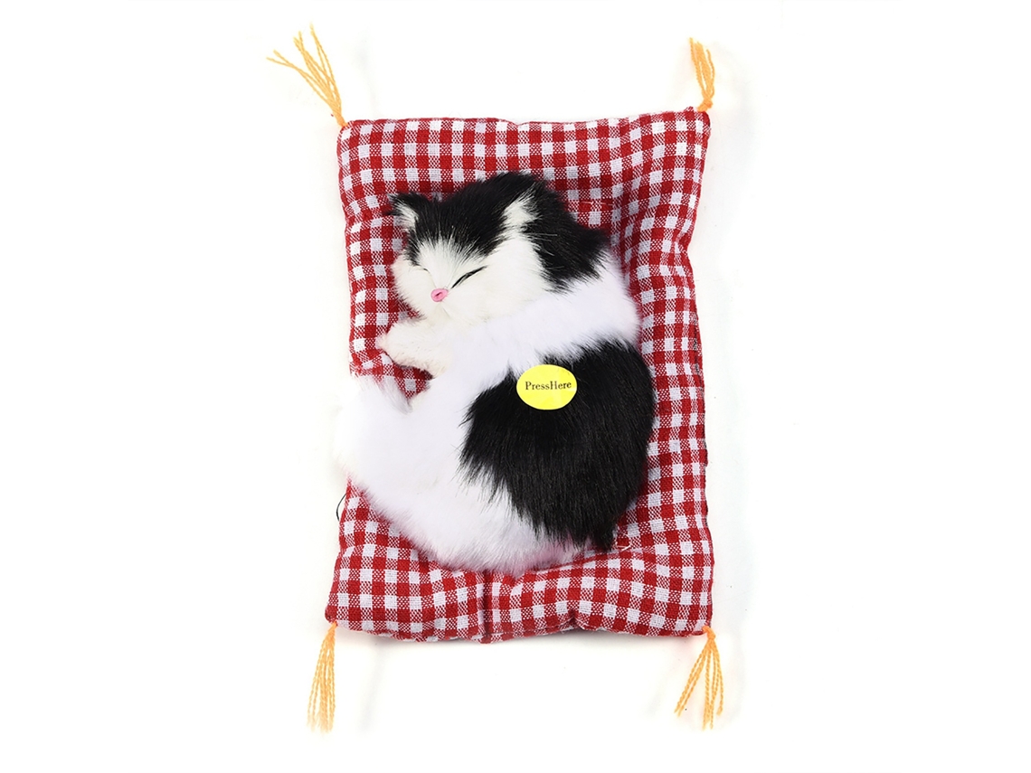 Mali brinquedo de Pelúcia Gato Simulação Dormindo com Som Boneca de Trapo Decoração Casa (preto Branco)