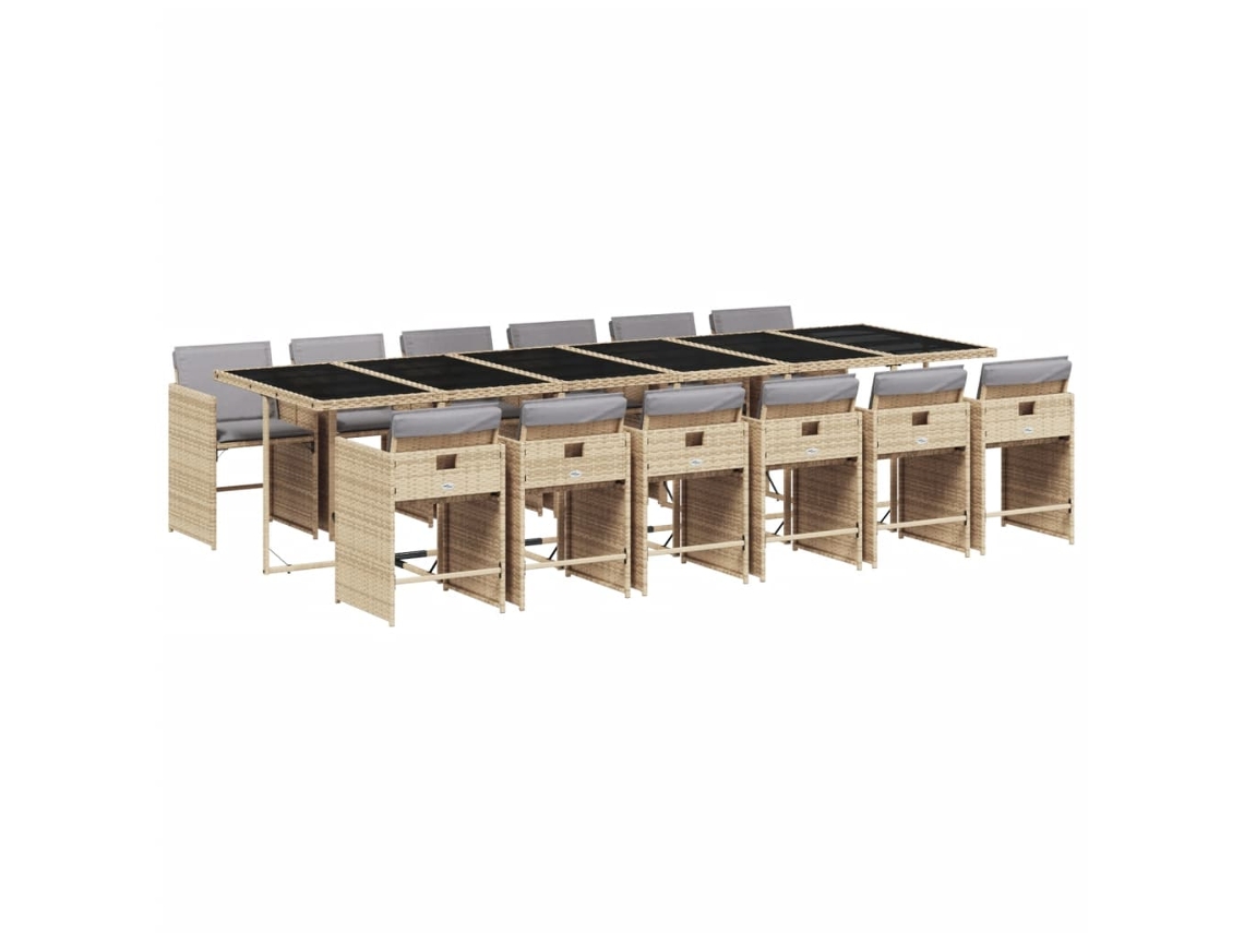 Conjunto de Jantar 13 Pcs para Jardim com Almofadões Vime Pe Bege Misturado MAISON EXCLUSIVE (13 pcs)