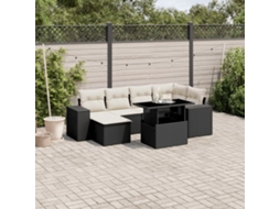 Vidaxl 7 Pcs Conjunto De Sofás P/ Jardim C/ Almofadões Vime Pe Preto