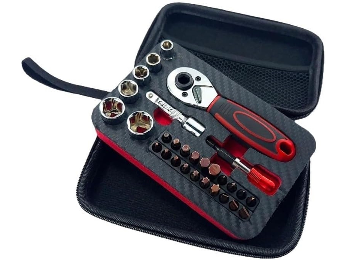 Chave De 1/4" Com 29 Peças E Bits Para Ajuste Eixo Manutenção Juntas.
