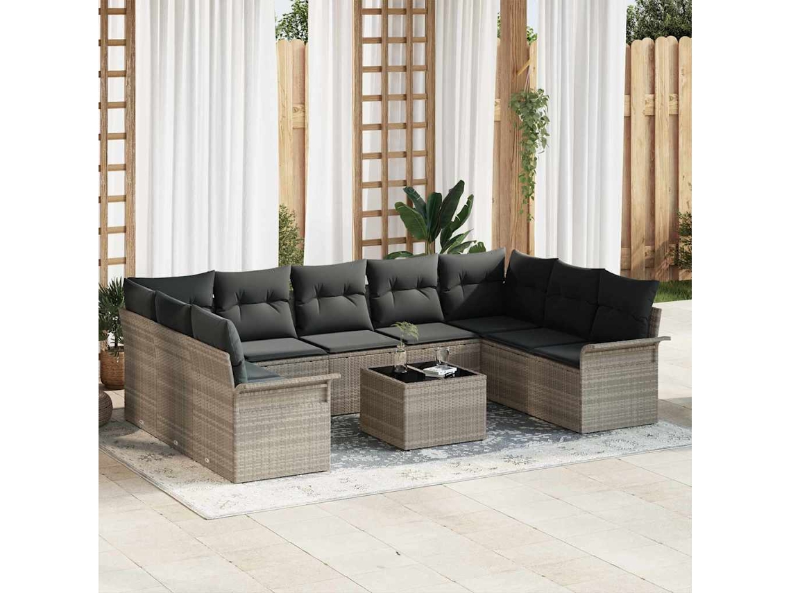 Vidaxl Conjunto de Sofá de Jardim 10 Pcs Cinzeto Vime Pe