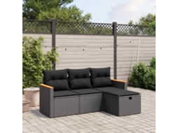 Vidaxl 4 Pcs Conjunto De Sofás Para Jardim C/ Almofadões Vime Pe Preto
