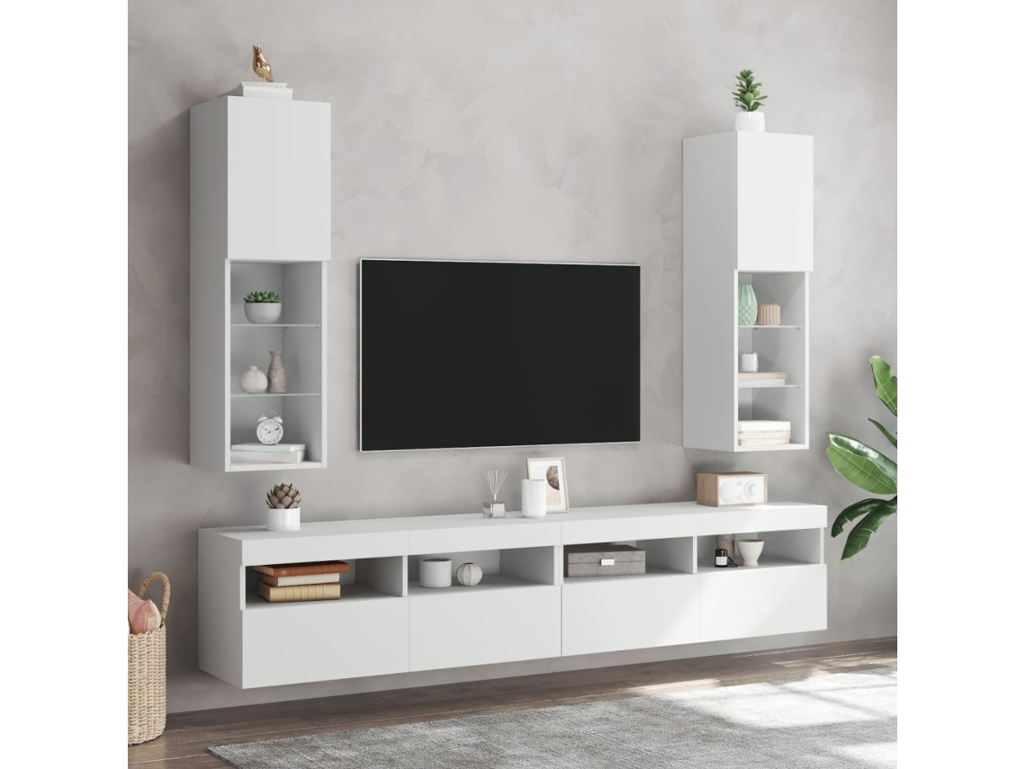 Vidaxl Móveis De Tv Com Luzes Led 2 Pcs 30,5x30x102 Cm Branco