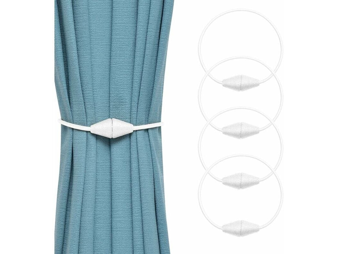 Conjunto De 4 Suportes Magnéticos Para Cortinas, Feitos À Mão Em Corda Trançada Prática E Decorativa Para Casa E Escritório(branco)