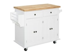 Ilha de Cozinha Mdf, Melamina de Madeira e Madeira de Borracha Cor Branco 111x44.5x82.5 cm Homcom