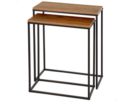 Max Home Conjunto 2 Mesas Laterais Em Metal E Madeira 50x25x60 Cm E 45x22x55 Cm