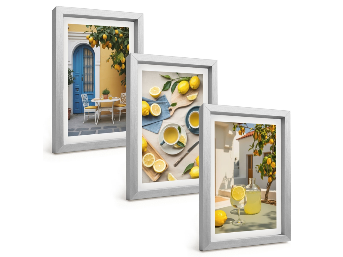Composição De Quadros Limões, Limonada, Portas Azuis Espelharte (3 Peças 20x30 Cm)