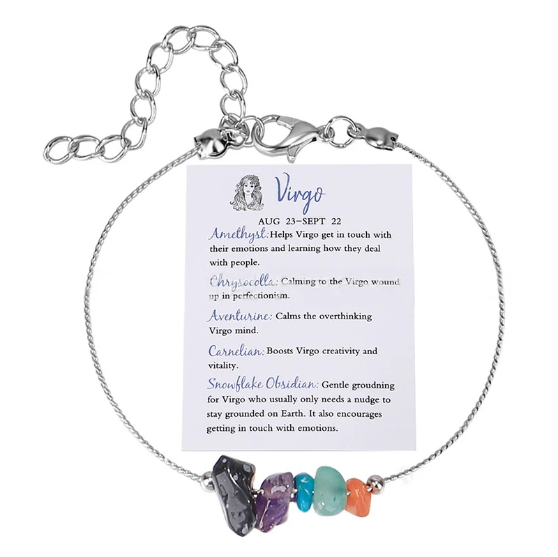 Pulseira com os 12 Signos do Zodíaco , Pulseira Feminina com Cristais Naturais. MDUG (virgem)
