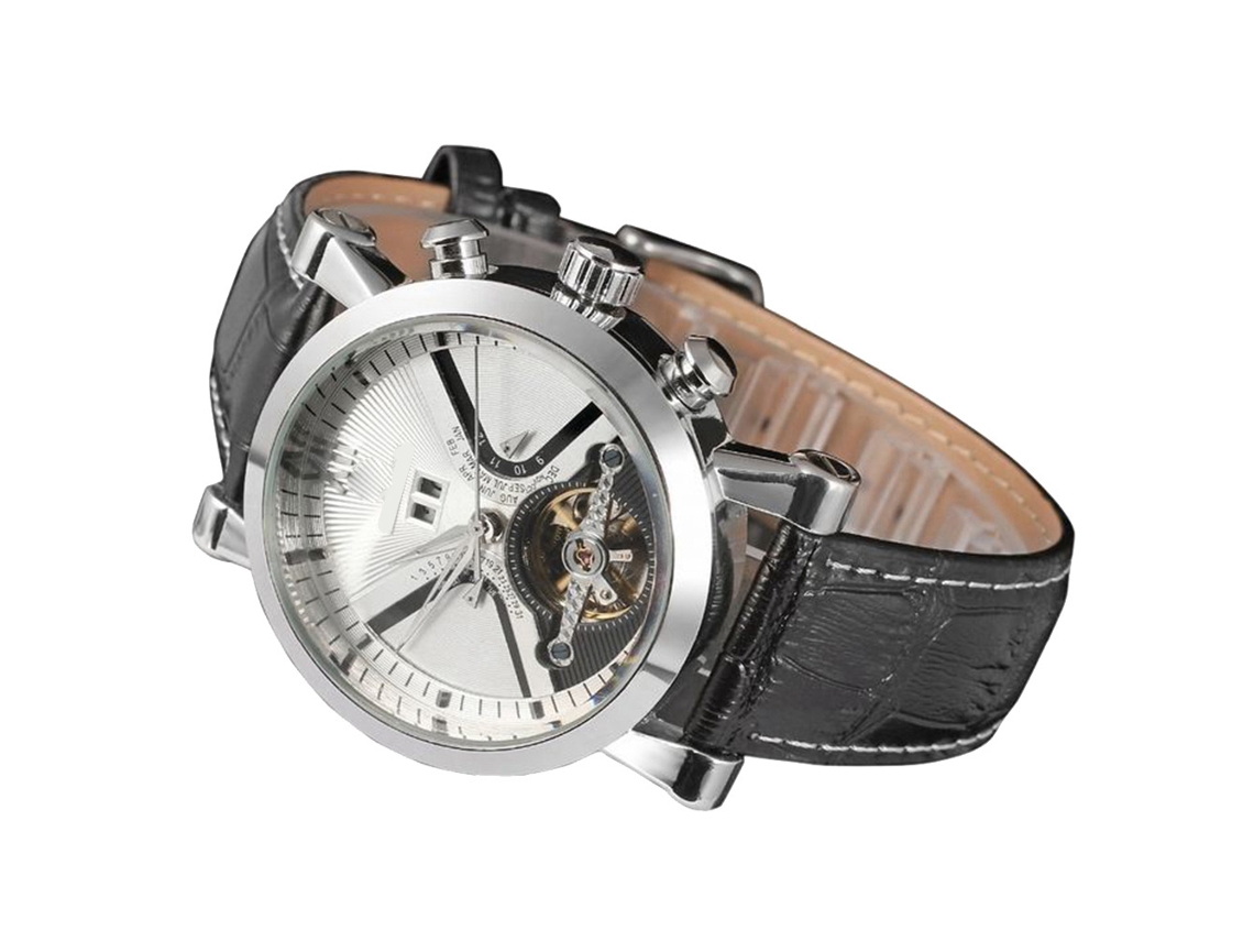 Reloj Mecánico Automático Forsining Con Correa De Cuero Pu Resistente Al Agua (dial Blanco Caja Plata)