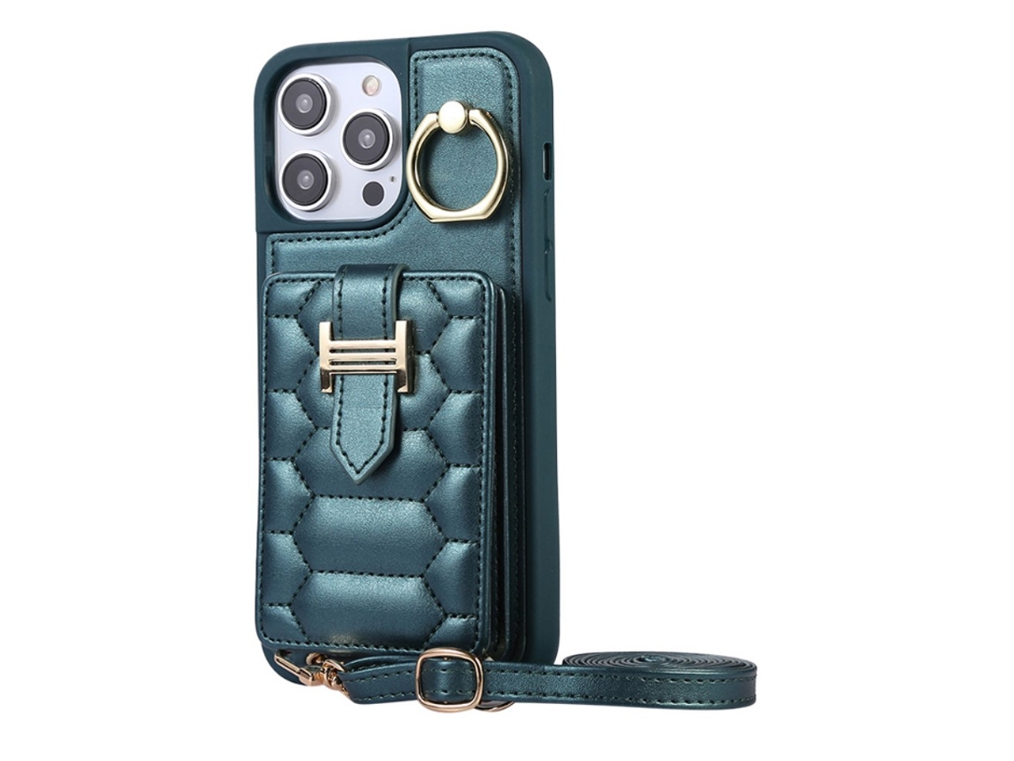 Suporte Casa Para Iphone 15 Pro Pele Sintética Com Porta-cartões Bege