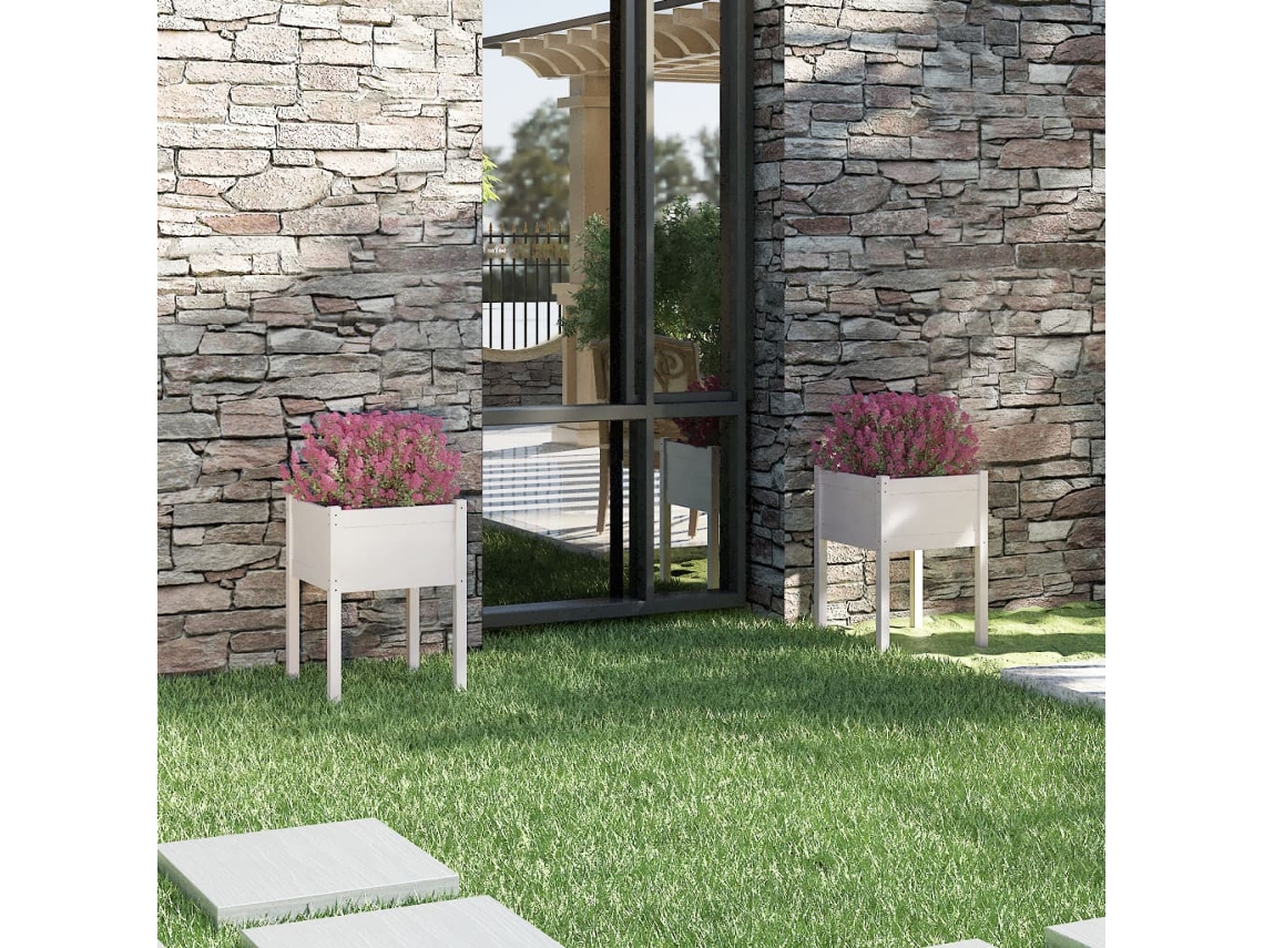Vidaxl Vaso/floreira De Jardim 2 Pcs 50x50x70 Cm Pinho Maciço Branco