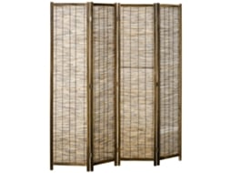 Biombo Madeira Paulownia e Caniço Cor Madeira Carbonizada e Marrom 160x1,8x170 cm Homcom